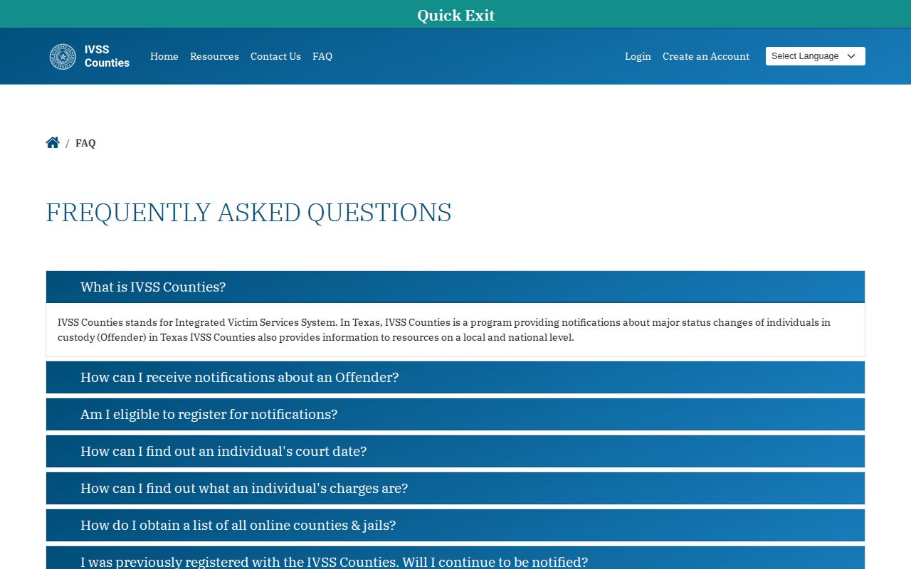 IVSS FAQ explaining released-person disappearance and active registrations